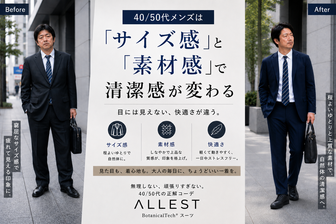 40/50代メンズは「サイズ感」と「素材感」で清潔感が変わる