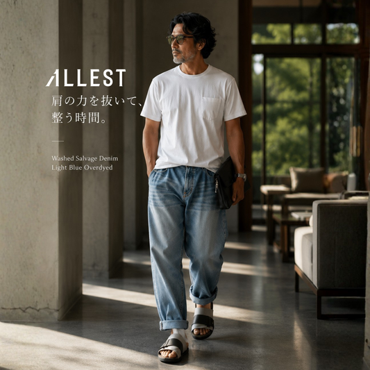 赤耳セルビッジ ワイドルーズデニム WASHED